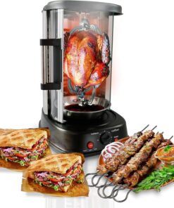 ✨️✨️NutriChef Countertop Vertical Rotating Oven - Rotisserie Shawarma Machine, Kebob Machine, Stain & Heat Resistant Door & Energy Efficient, Includes Kebob Rack with 7 Skewers